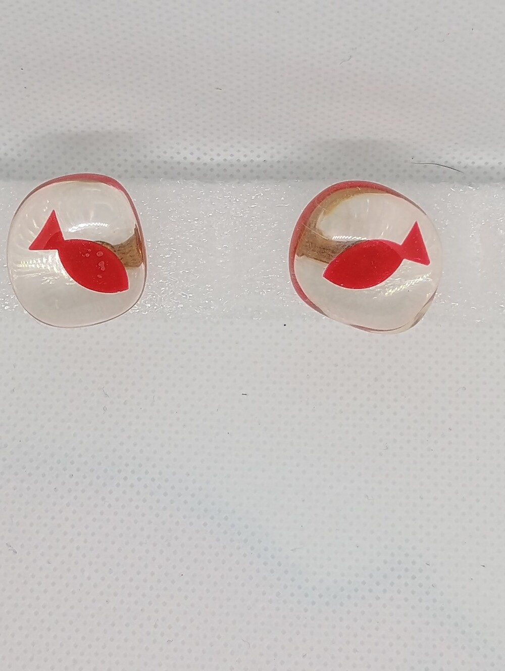 Sobral Brazil Signed Retired Clear Resin Orange Fish Stud Earrings Rare Retired